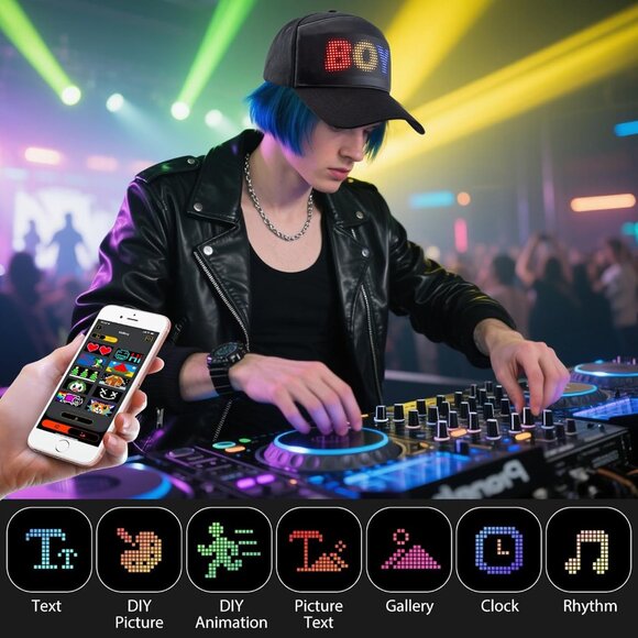 LED Baseball Cap Cotton Full Color Display Message Party Rave Costume main image 5